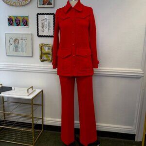 VTG 70s Rare Butte Knit Wide Leg Pants Military Safari Jacket 2 Piece Set Size S